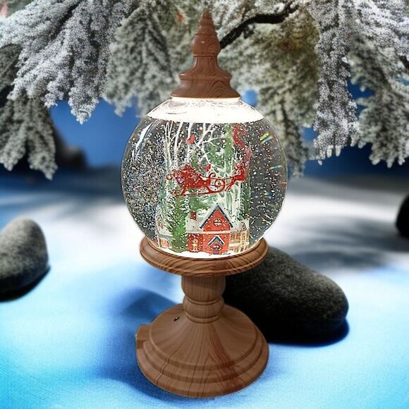 Christmas Snow Globe Lighted Swirling Glitter Santa Claus Reindeer Sleigh Ganz - Picture 11 of 16